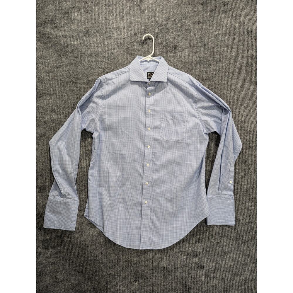 JoS A Bank Reserve Tailored Fit Check Button Down Shirt 100% Cotton Size 17/36